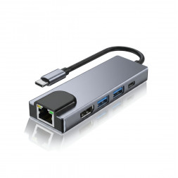 Адаптер USB HUB Type-C | 5 в 1 | LAN + Type-C + 2×USB + HDMI